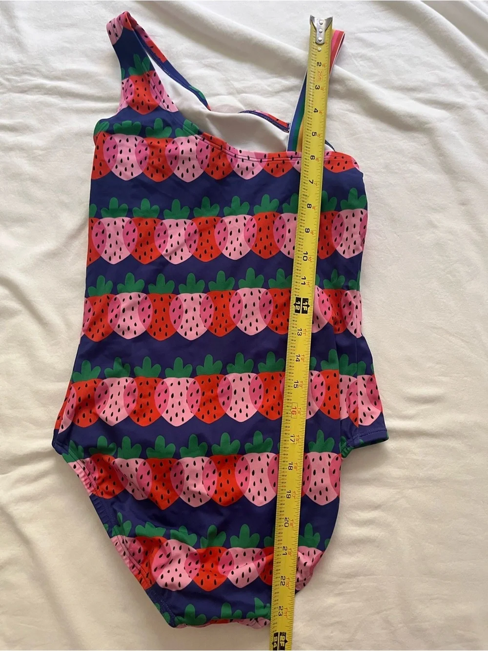 Hanna Andersson Rainbow Strawberry Stripe Asymmetrical One Piece Bathing Suit 12